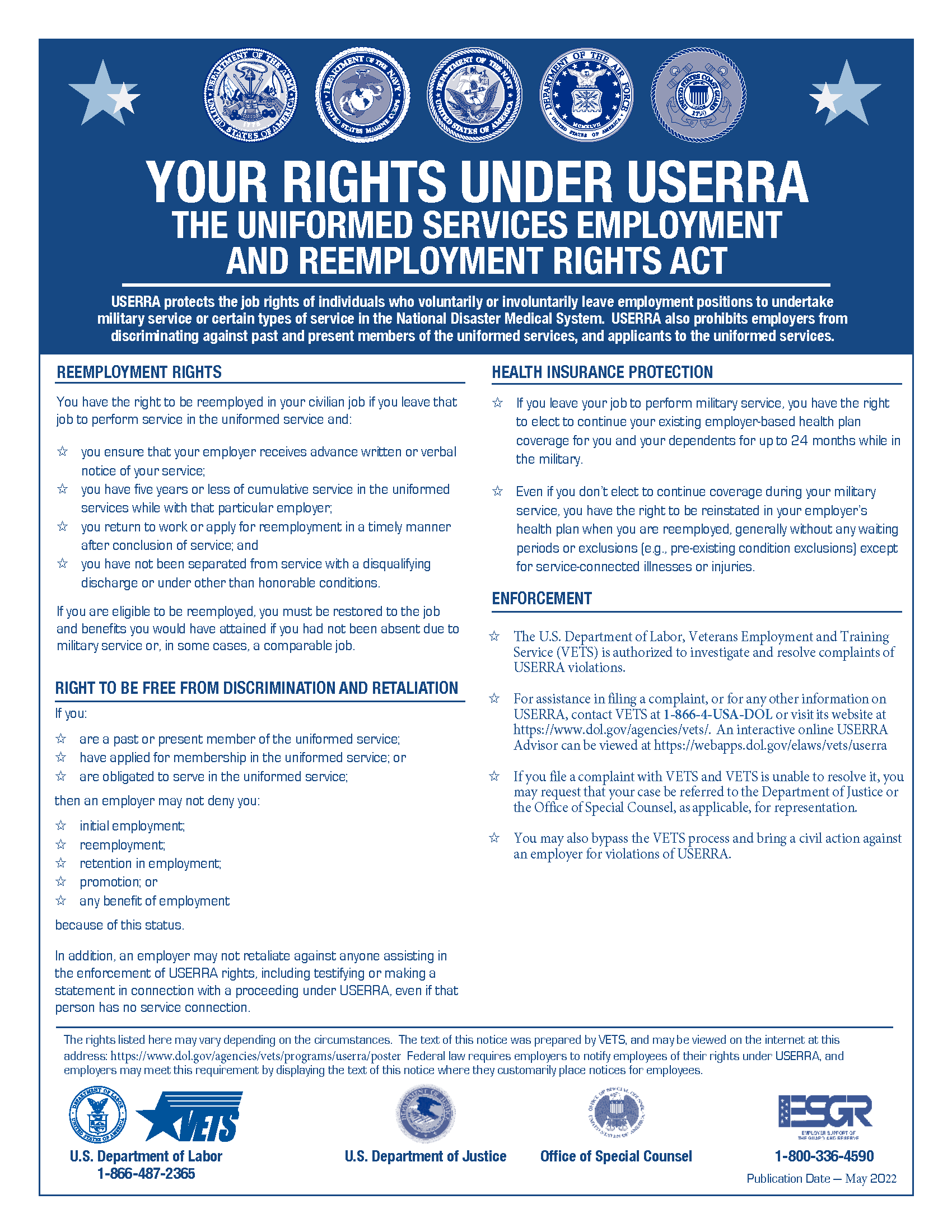 Federal Uniformed Services USERRA poster